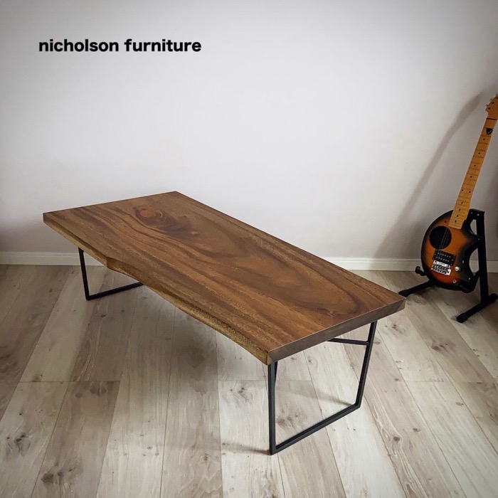 ローテーブル 一枚板モンキーポッド材 オリジナルアイアンフレーム 